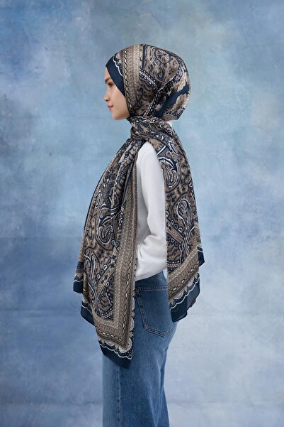 İpekhan Μπλε καφέ ινδικό σάλι βουάλ - 5005-14