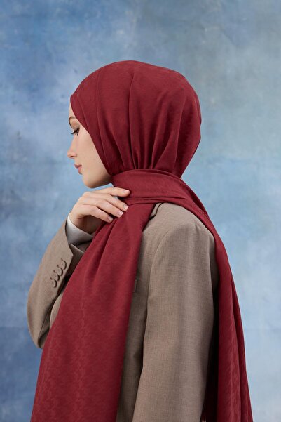 İpekhan Red Houndstooth Patterned Cotton Jacquard Shawl - 8011-15