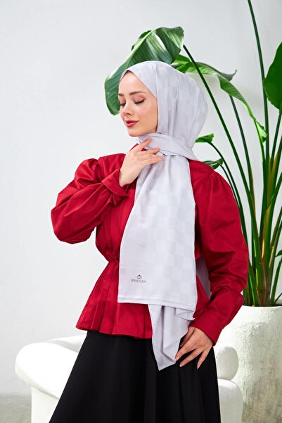 İpekhan Νέο μοτίβο σκακιέρας μεταξένιο σάλι ζακάρ ασημί 9007-16