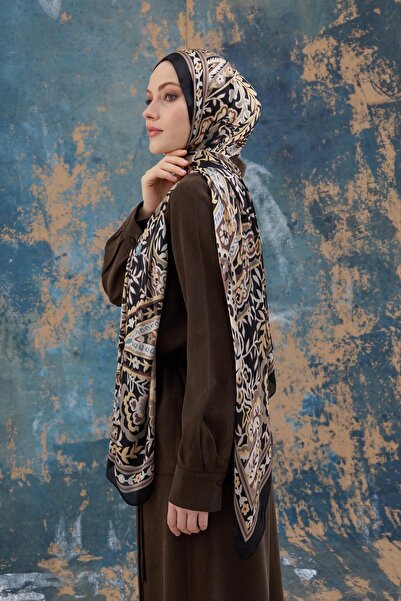 İpekhan Σάλι ινδικού βουάλ με καφέ γαλακτώδες χρώμα - 5004-04