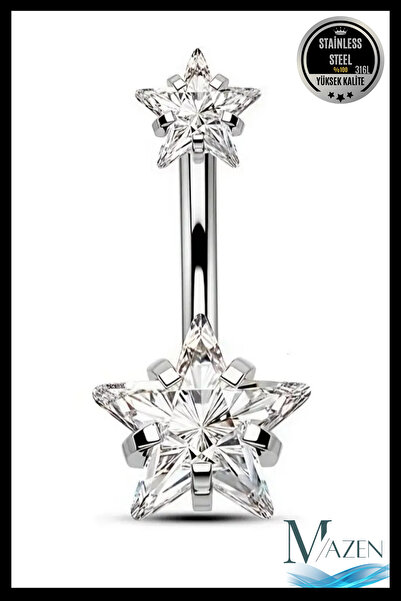 MAZEN Yıldız Zirkon Taşlı Göbek Piercing | 316L Çelik | Kadın Takı Aksesuar |...
