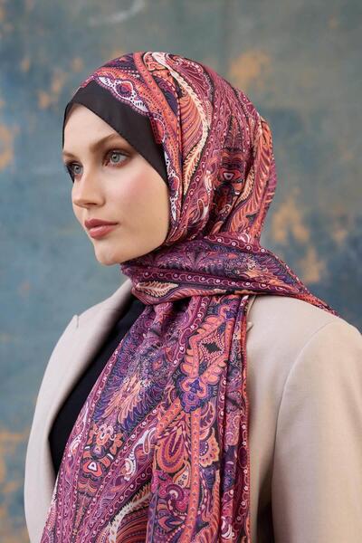 İpekhan Orange Pink Silk Patterned Shawl - Voile 9801-17