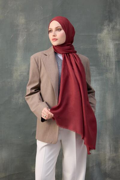 İpekhan Red Wave Patterned Cotton Jacquard Shawl - 8010-15