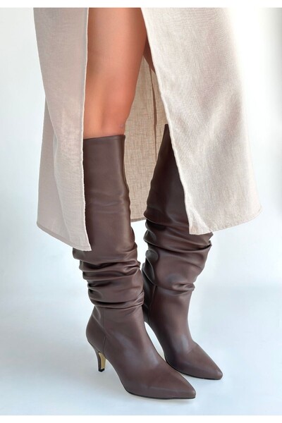 thebestnzm Zelya brown leather heeled boots