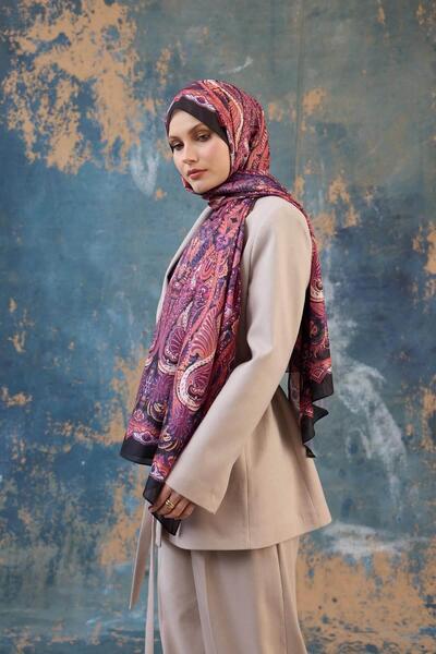 İpekhan Orange Pink Silk Patterned Shawl - Voile 9801-17