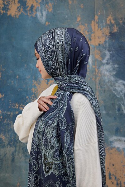 İpekhan Νυχτερινό μπλε ινδικό σάλι βουάλ - 5008-04