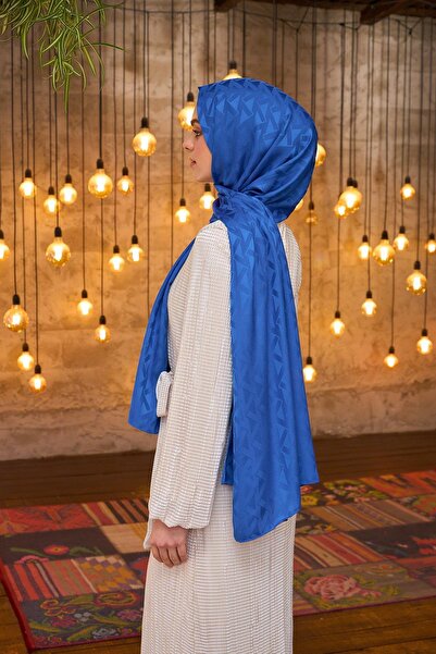 İpekhan Silky Jacquard Shawl Sax Blue Summer Sparkle Collection - 9014-08
