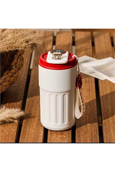 OEM Thermal Mug, Stainless Steel, Temperature Display, 450ml, Cream/Red