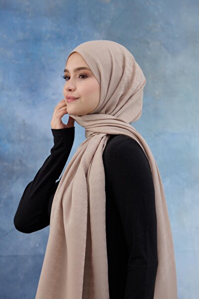 İpekhan Μπεζ Χρώμα Χήνας Σάλι Ζακάρ Βαμβακερό με σχέδιο - 8011-27