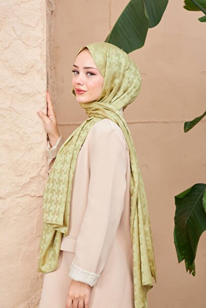 İpekhan Cross Pattern Silky Jacquard Shawl Khaki 9006-08