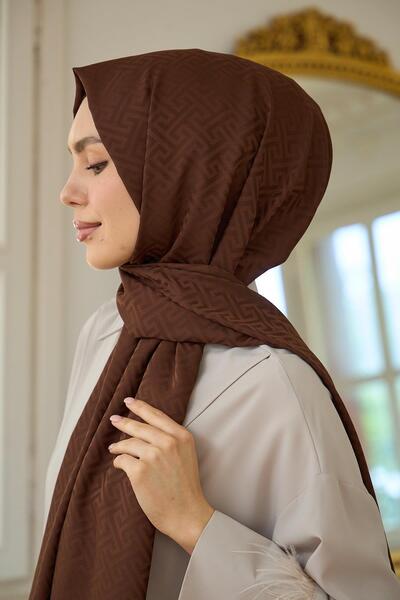 İpekhan Silky Jacquard Shawl Bitter Brown Καλοκαιρινή Συλλογή Sparkle - 9017-24