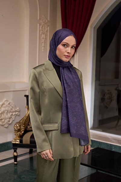 İpekhan Purple Silk Patterned Voile Shawl - 9803-16