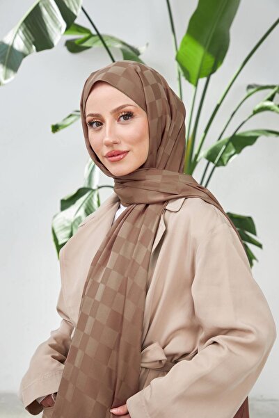 İpekhan Νέο μοτίβο σκακιέρας μεταξένιο ζακάρ σάλι καφέ 9007-04