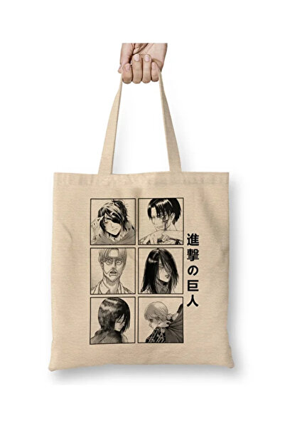 Toyaso Attack on Titan Characters for White Tote Bag Long Handle Shopping Bag Beach Bag