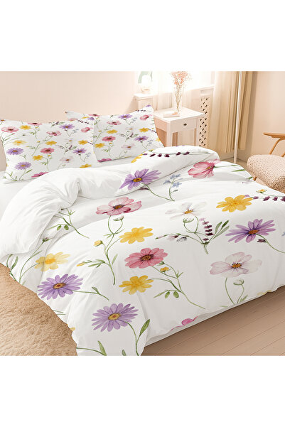Else Dekor Цветен пролетен мотив от памучен сатен за двойно легло 200x220cm