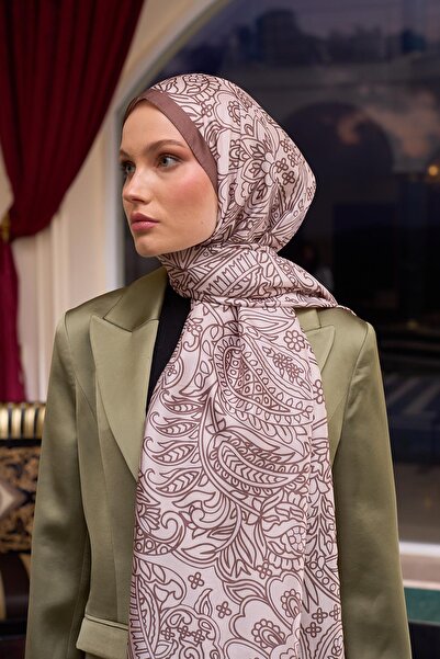 İpekhan Patterned Voile Shawl Milk Coffee Cream Voile Silk Shawl - 9803-28
