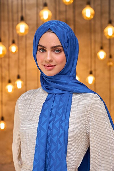 İpekhan Silky Jacquard Shawl Sax Blue Summer Sparkle Collection - 9014-08
