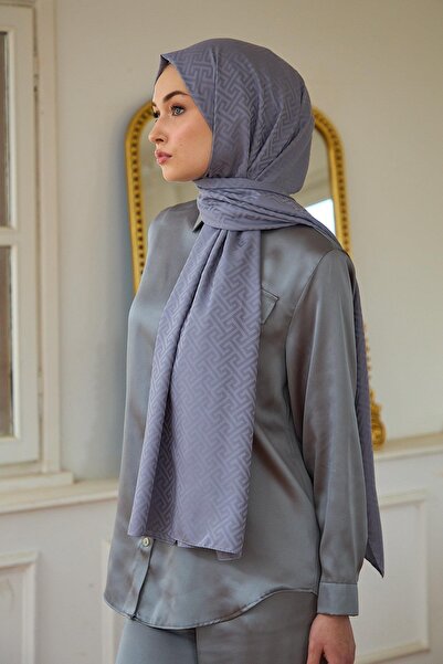 İpekhan Anthracite Silky Jacquard Shawl - Summer Sparkle Collection 9017-23