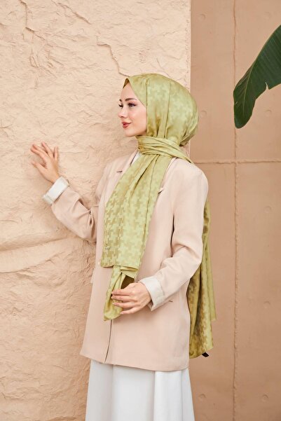 İpekhan Cross Pattern Silky Jacquard Shawl Khaki 9006-08