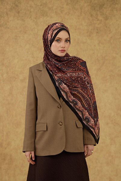 İpekhan Μαλακό Σάλι Μαύρο Κόκκινο Καφέ 3053-15