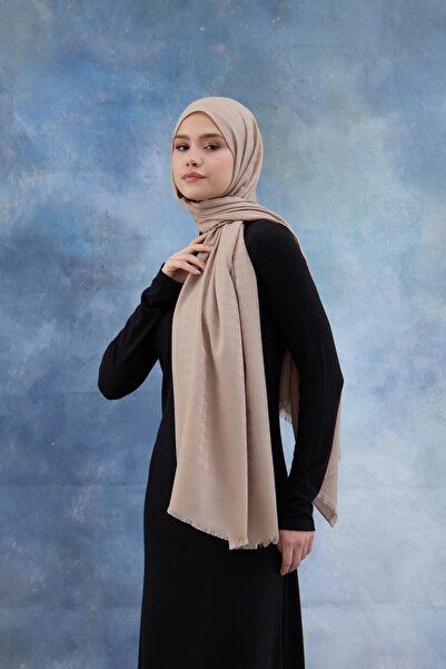 İpekhan Μπεζ Χρώμα Χήνας Σάλι Ζακάρ Βαμβακερό με σχέδιο - 8011-27