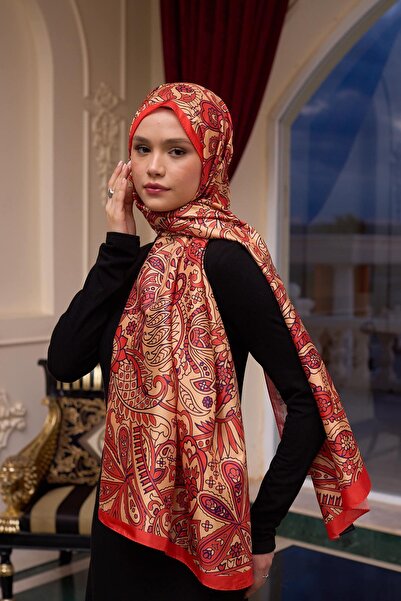 İpekhan Desenli Vual Şal Altın Turuncu Vual İpek Şal - 9803-01