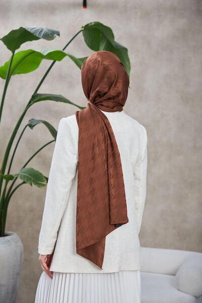 İpekhan Μοτίβο Neo Houndstooth Μεταξένιο Σάλι Ζακάρ Bitter Brown 9010-11