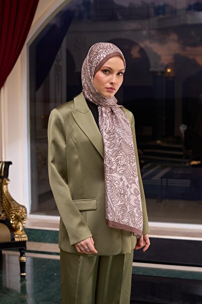 İpekhan Patterned Voile Shawl Milk Coffee Cream Voile Silk Shawl - 9803-28