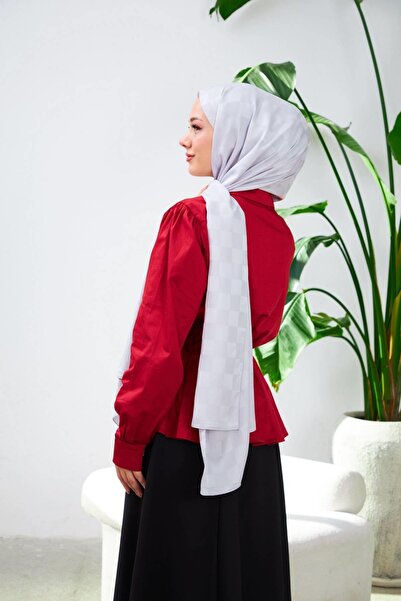 İpekhan Νέο μοτίβο σκακιέρας μεταξένιο σάλι ζακάρ ασημί 9007-16