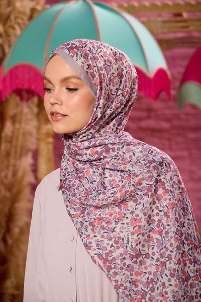 İpekhan Μαλακό σάλι με ροζ μοτίβο λουλουδιών ρόδι - Συλλογή Marrakech 3046-28