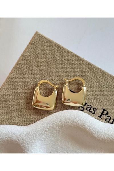 AychaAksesuar Çelik vip altın renk kare bombeli küpe