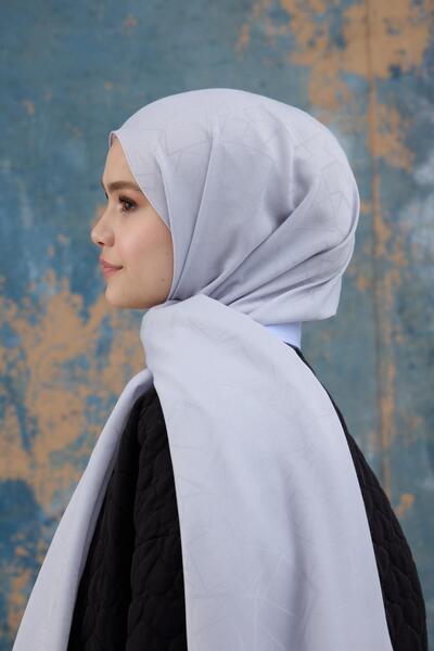 İpekhan Şal jacquard din bumbac cu model pătrat argintiu 8012-06