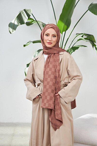 İpekhan Νέο μοτίβο σκακιέρας μεταξένιο ζακάρ σάλι καφέ 9007-04