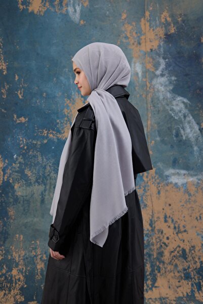 İpekhan Gray Square Patterned Jacquard Shawl 8012-09