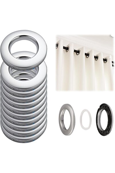 AWF AL WADI FURNITURE مجموعة من 10 حلقات بلاستيكية دائرية لستائر عازلة للضوضاء فضية لامعة من Crta