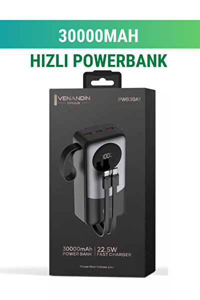 WUNİT 30.000 Mah 2 Hızlı Şarjlı Extra 3 Portlu taşınabilir Powerbank Şarj Cih...