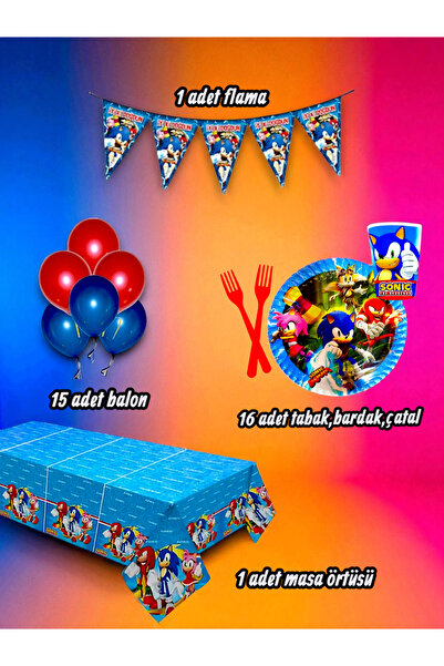 partylady 16 Kişilik Sonic Temalı Mini Set - Doğum Günü Parti ve Eğlenceli Et...