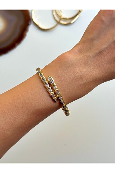 YOUES JEWELRY 316L Çelik VIP SERİ 14K Altın Renk Minimal Taşlı Kelepçe Bilezik Kadın Erkek Unisex Bileklik