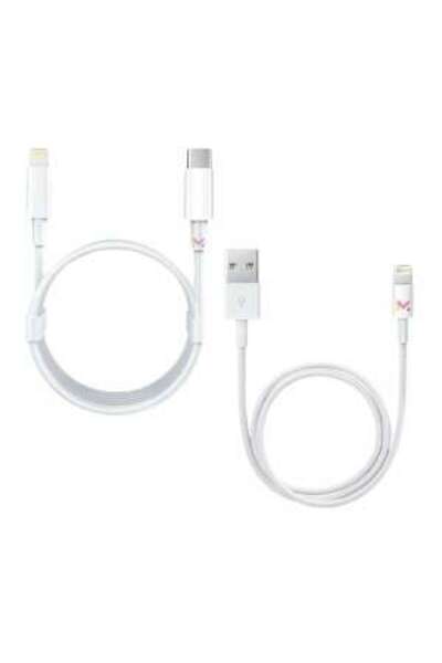 Mercaton Set 2 Cabluri de Date si Incarcare, 1 x Type-C / Lightning si 1 x USB / Lightning, Albe, 2A, 1 M