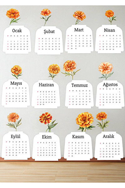 VORACRAFT 2026 takvimi, Masa takvimi, Turuncu Çiçek Ahşap Ayaklı Masa Takvimi 001
