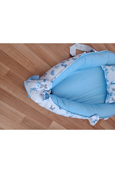 SARIYILDIZ BABYNEST Mavi Benekli Beyaz Kelebekli Bebek Yatağı