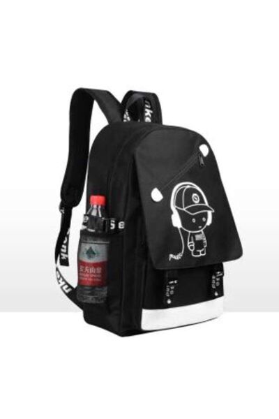 Mercaton Rucsac din Material Oxford cu Port USB, Elemente Fosforescente, 44x27x16 cm, Negru
