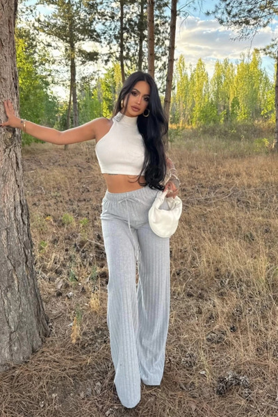 Siner Fashion Women's Thick Ribbed Wide Leg Knit Pants