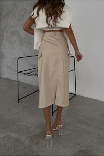 FashionForYou Tabyta eco-leather skirt, with pockets and three-quarter cut, Cream