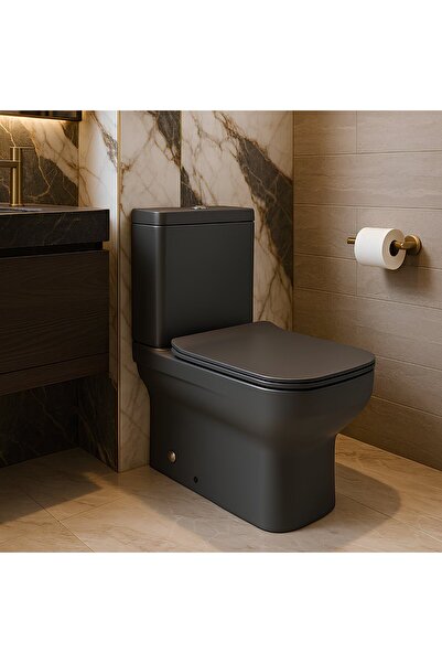 Seramiksan Bold Antrasit Kanalsız Duvara Sıfır Klozet Takımı A091030H, Bold Antrasit Duroplast Yavaş