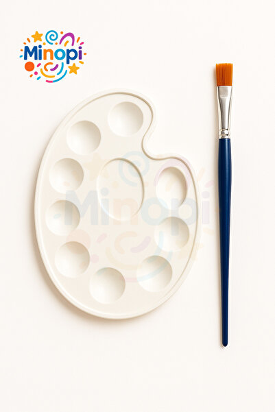Minopi Sulu Boya Seti 2'li Set ( Resim Paleti + Fırça ) Anaokulu Resim Malzemesi İlkokul Seti Boyama Seti