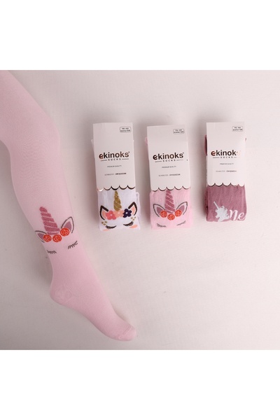 DRESSY LIFE 3'lü Dikişsiz Yıkanmış Unicorn Desen Kız Külotlu Çorap (Dar Kalıp)