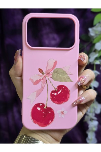 Magic Ring iPhone 18 PRO Uyumlu İçi Kadife Kurdele ve Kiraz Baskılı Telefon K...