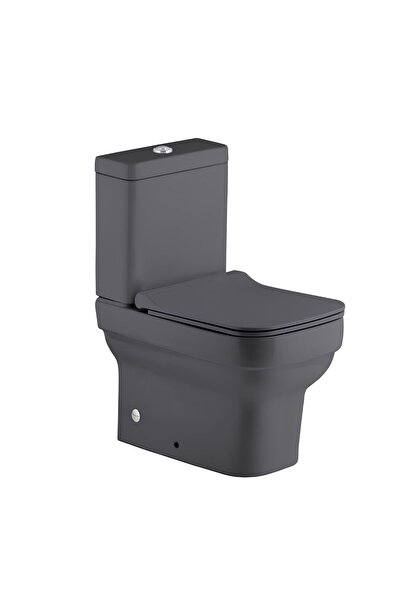 Seramiksan Bold Antrasit Kanalsız Duvara Sıfır Klozet Takımı A091030H, Bold Antrasit Duroplast Yavaş