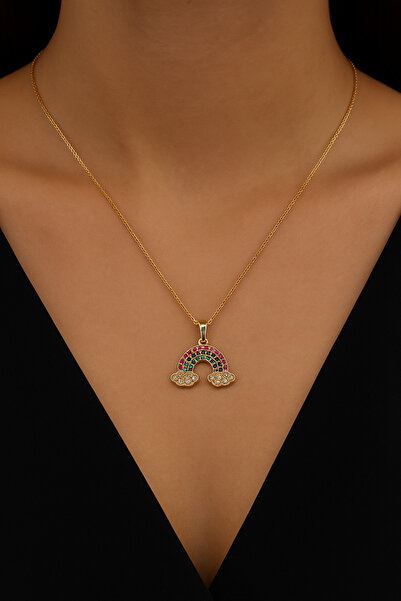 By Zeyna Aksesuar Women's Rainbow Figured Necklace – Colorful Stones & Elegan...